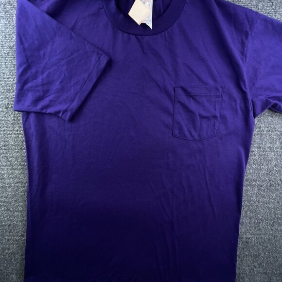 VTG Hanes 50/50 Blank Purple Short Sleeve USA Made Cut Tag Large 42-44 - Picture 1 of 11